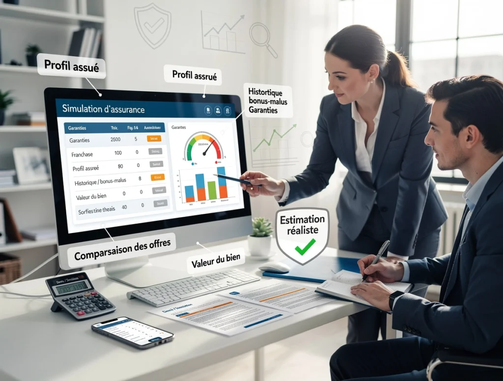 une femme et un homme discutant d'une simulation d'assurance auto